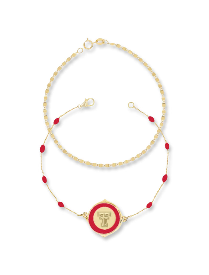 Texas Tech Women's Clothing
Texas Tech ACCESSORIES
Texas Tech Women's Accessories
Texas Tech New Products
Texas Tech Bracelets
Texas Tech Double T bracelet, Texas Tech gold bracelet set, Texas Tech jewelry, Lotis Texas Tech bracelet, Red Raiders fan bracelet, Texas Tech layered bracelet, Texas Tech spirit wear accessories, collegiate bracelet Texas Tech, Texas Tech red and gold bracelet, officially licensed Texas Tech jewelry