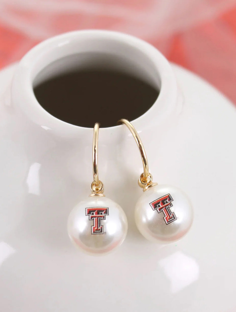 Texas Tech Double T Pearl Hoop Earrings