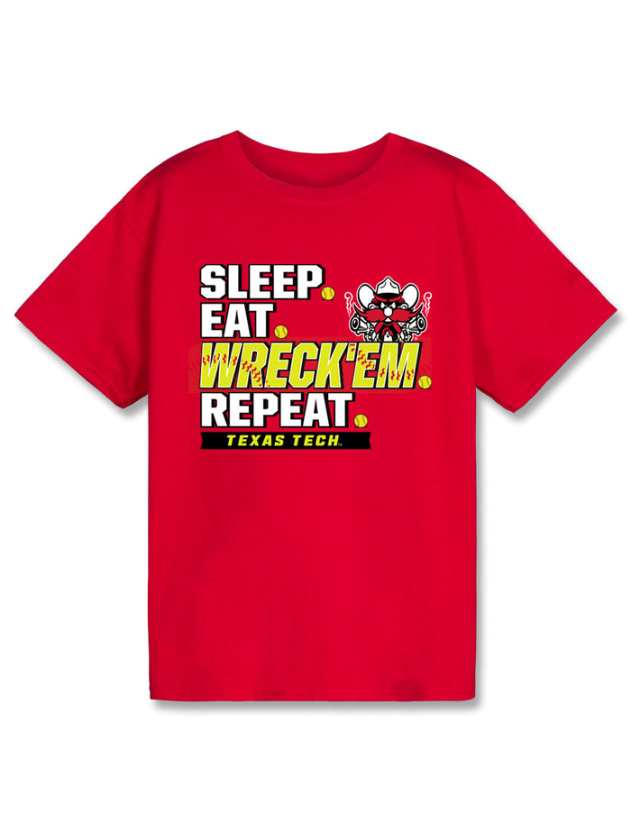 Texas Tech "Eat, Sleep, Repeat" Softball Youth Short Sleeve T-Shirt