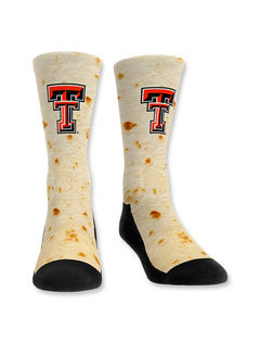 Texas Tech tortilla socks, Texas Tech novelty socks, Texas Tech Double T socks, Red Raiders tortilla design socks, Texas Tech game day socks, Texas Tech funny socks, Texas Tech tortilla throw socks, Red Raiders fan gear, Texas Tech spirit wear, Texas Tech custom socks, tortilla pattern socks, Texas Tech black toe crew socks, Texas Tech fan accessories, Texas Tech men’s socks, Texas Tech women’s socks, Texas Tech tailgate gear, tortilla-themed Texas Tech merch, Texas Tech tortilla fan apparel, Texas Tech col