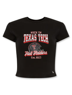 Texas Tech cropped tee, Hype and Vice Texas Tech shirt, women’s Red Raiders crop top, Texas Tech game day fashion, Double T women’s crop tee, Wreck Em Texas Tech apparel