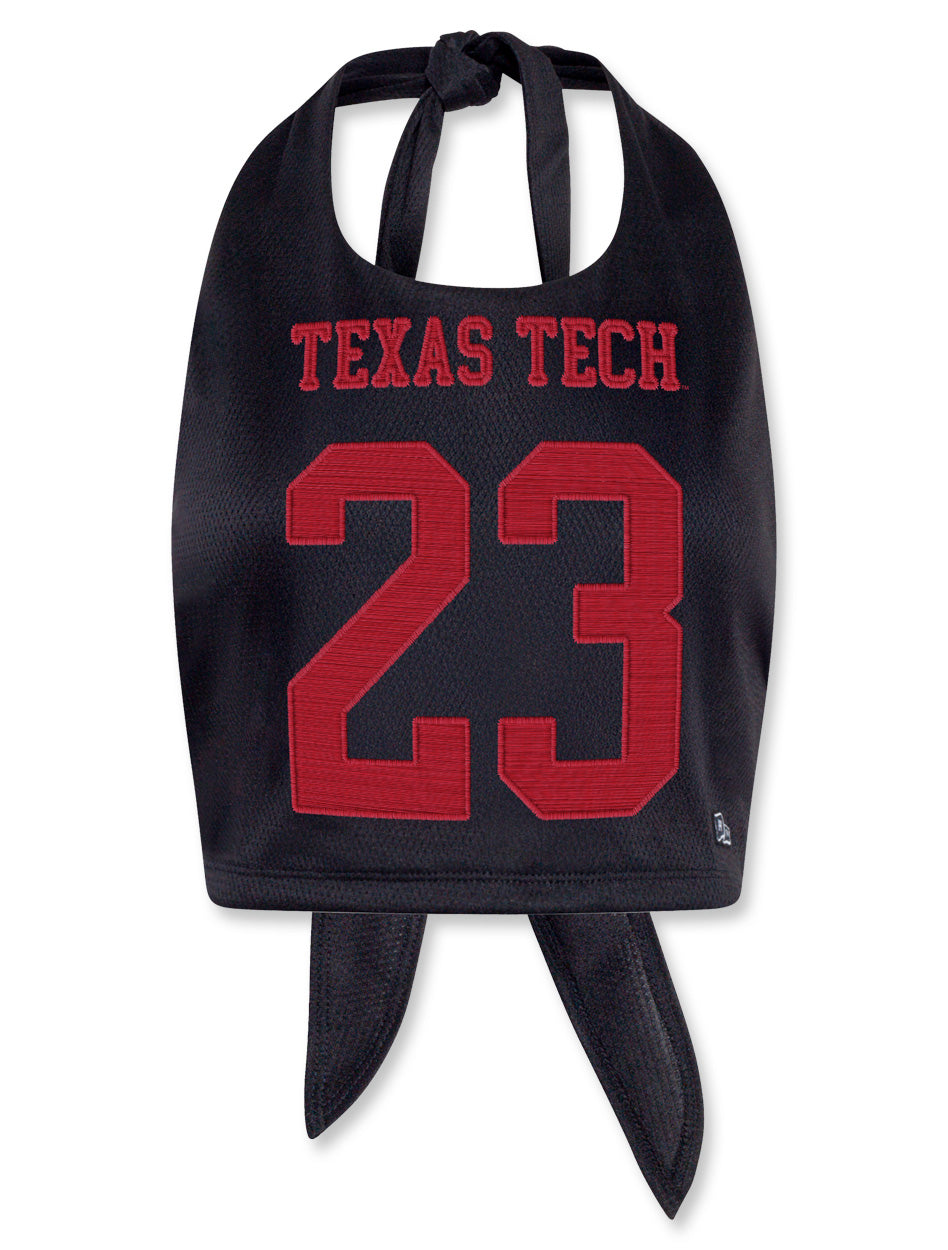 Texas Tech halter top, jersey tube top Texas Tech, women’s Texas Tech game day outfit, Red Raiders #23 crop top, college football halter, Texas Tech mesh top, TTU tailgate fashion