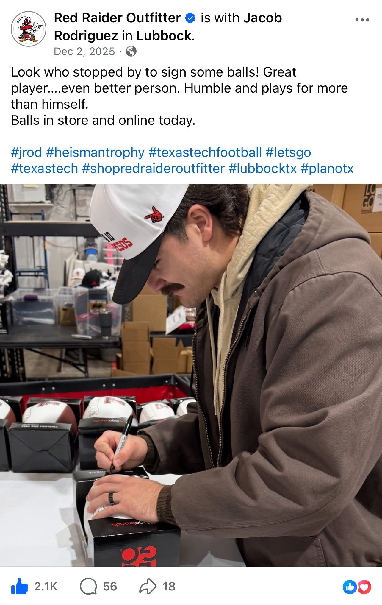 Texas Tech Jacob Rodriguez Autograph Football