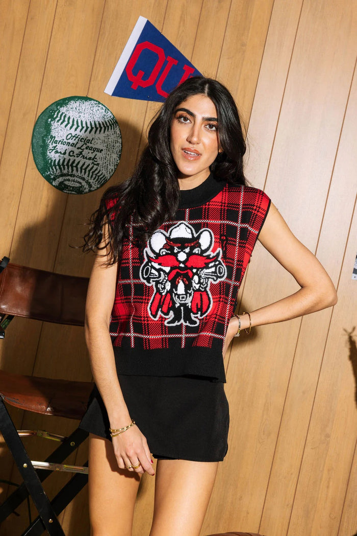 Texas Tech Queen of Sparkles Raider Red Plaid Vest