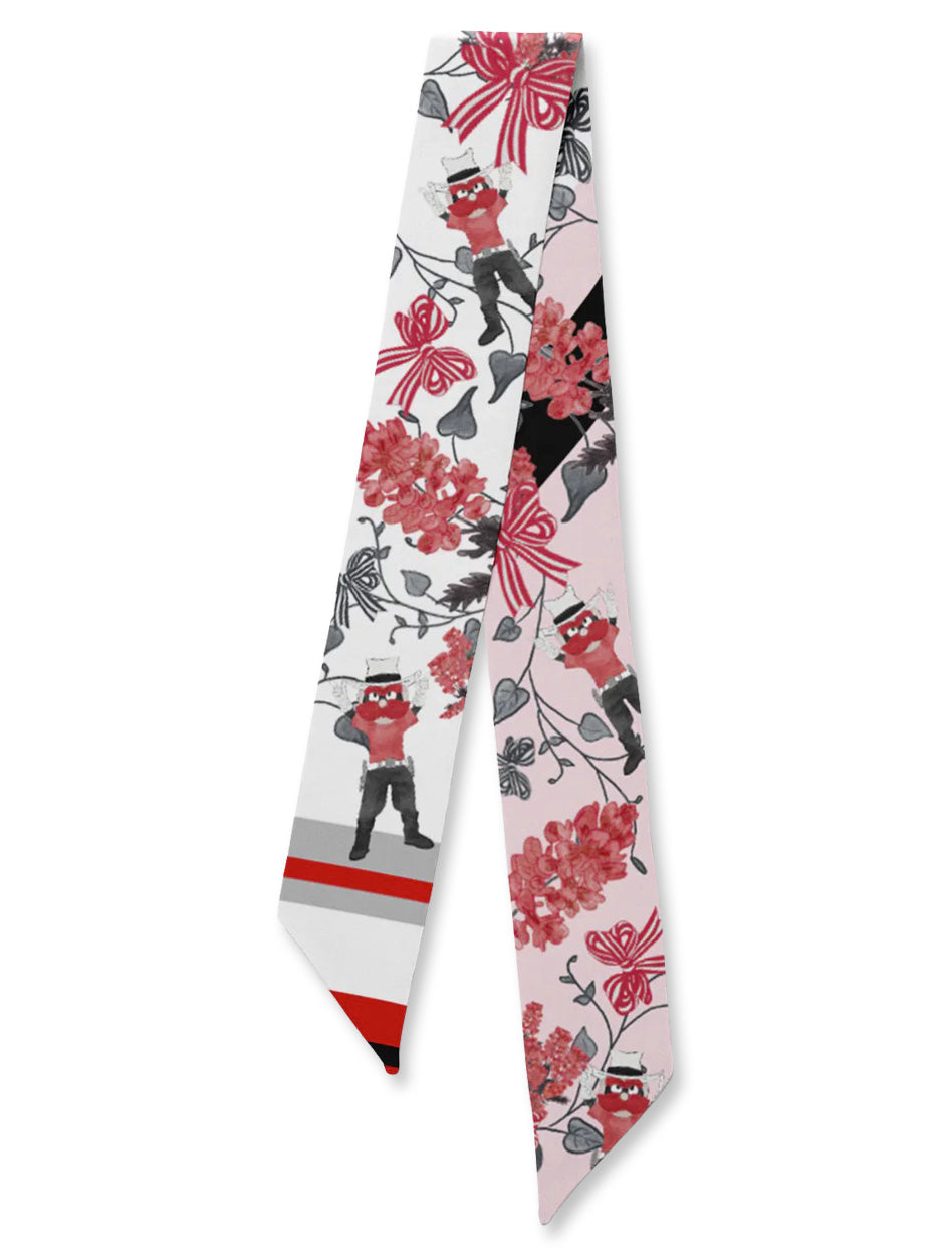 Texas Tech silk scarf, Raider Red scarf, Texas Tech skinny scarf, Texas Tech floral scarf, Texas Tech neck scarf, Red Raiders fashion accessory, Texas Tech game day scarf, Texas Tech Raider Red print, Texas Tech silk accessory, Texas Tech women’s scarf, Texas Tech gift idea, Red Raiders style accessory, Texas Tech spirit wear, Texas Tech floral print scarf, Texas Tech alumni gift, Texas Tech bandana scarf.