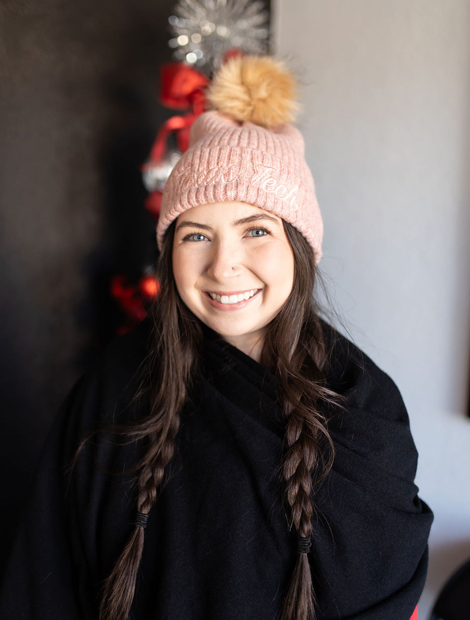 Texas Tech "Texas Tech Script" Cable Knit Fur Pom Beanie