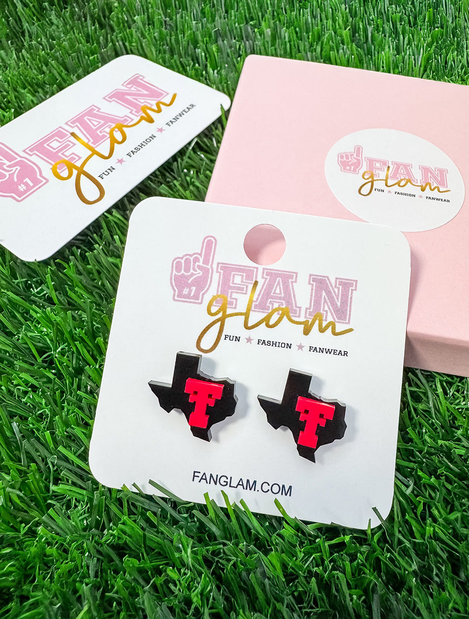 Texas Tech Vault Double T on State of Texas Acrylic Stud Earrings
