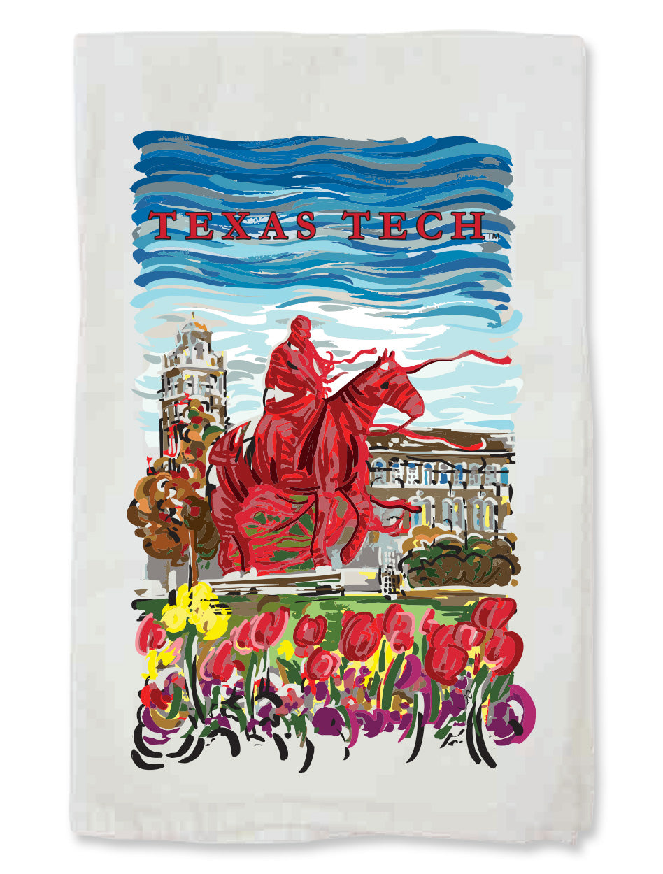 Texas Tech "Wrapped Will Rogers" Artist Rendering Cotton Tea Towel