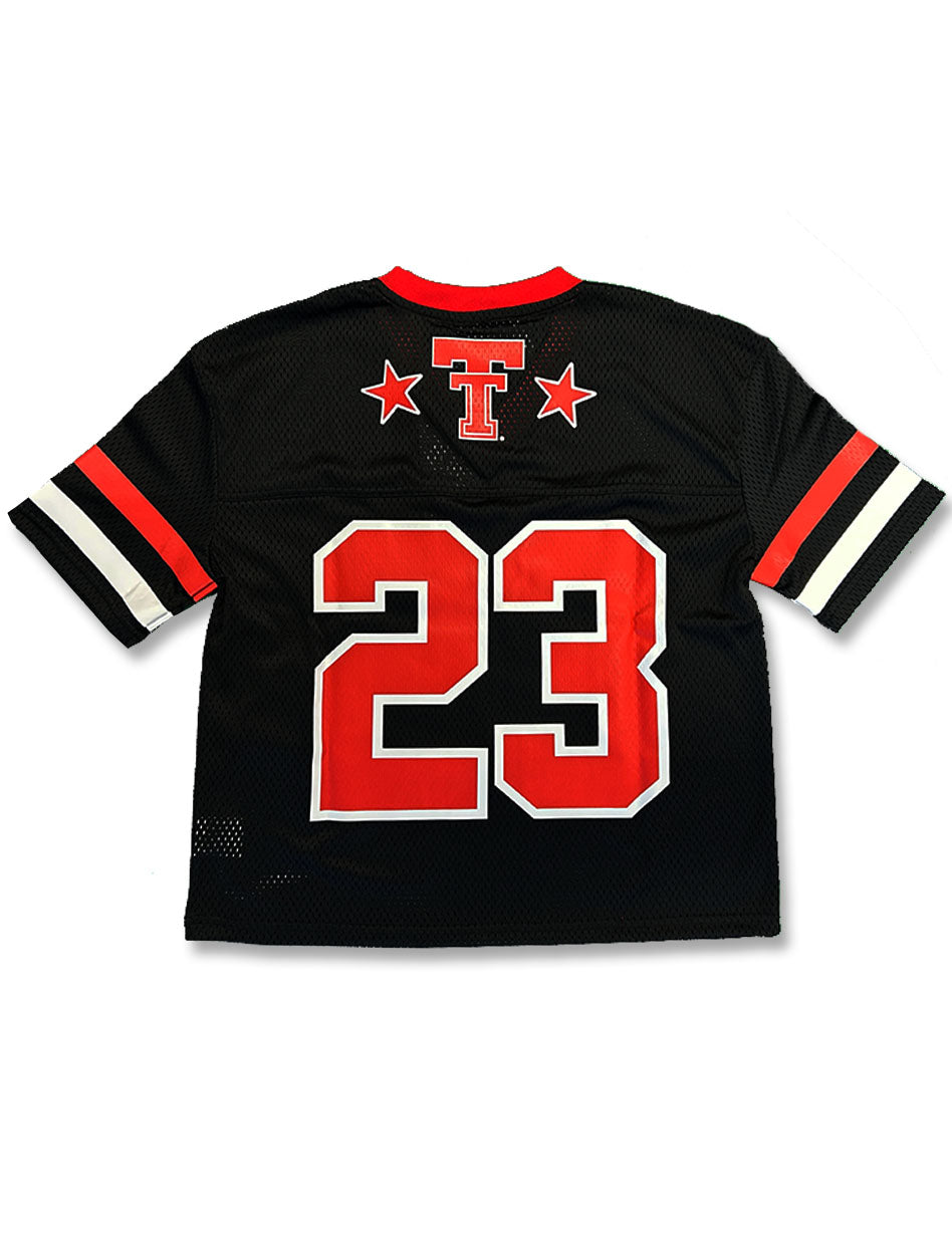 Texas Tech Dark Horse "Star Script" Black Mesh Crop Top