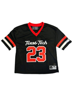 Texas Tech Dark Horse "Star Script" Black Mesh Crop Top