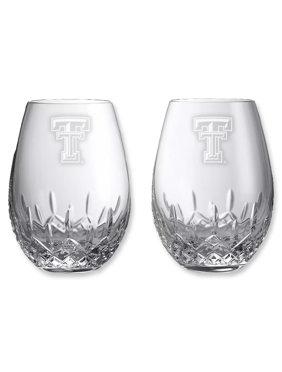 Waterford Texas Tech Lismore Essence Deep Red Stemless Wine Glasses