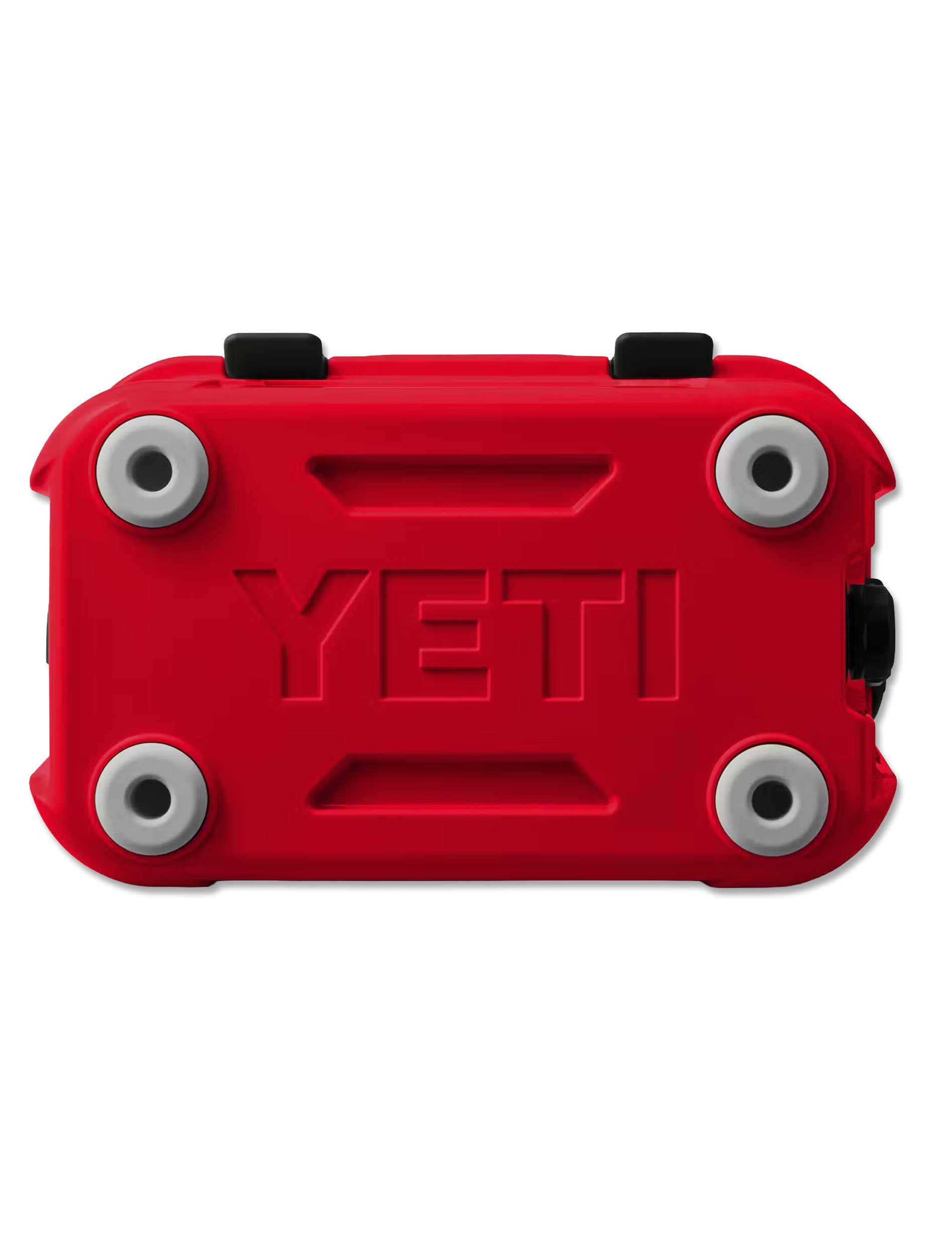 Bottom of the red Yeti Roadie 15 cooler with non-slip feet