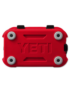 Bottom of the red Yeti Roadie 15 cooler with non-slip feet