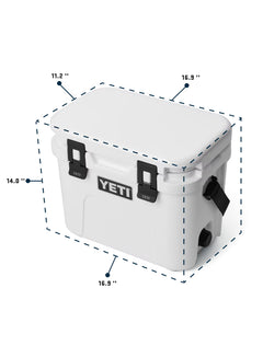 Yeti Roadie 15 exterior dimensions diagram with the lid closed