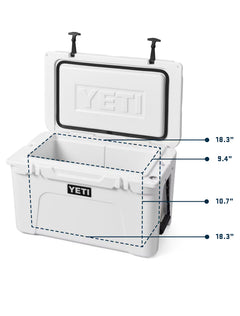 Yeti Tundra 45 interior dimensions diagram with the lid open