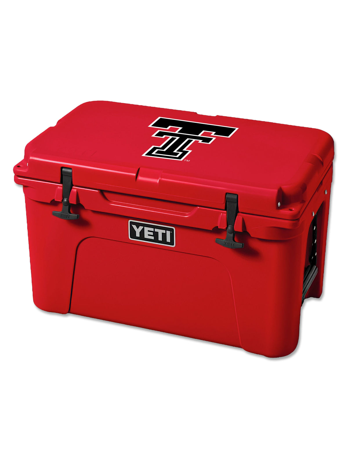Red Yeti Tundra 45 hard cooler with a black throwback Double T on the lid