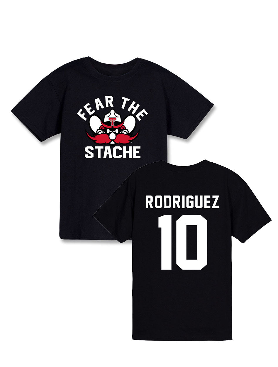 Texas Tech Official Football NIL "Fear the Stache" Jacob Rodriguez YOUTH Short Sleeve T-Shirt