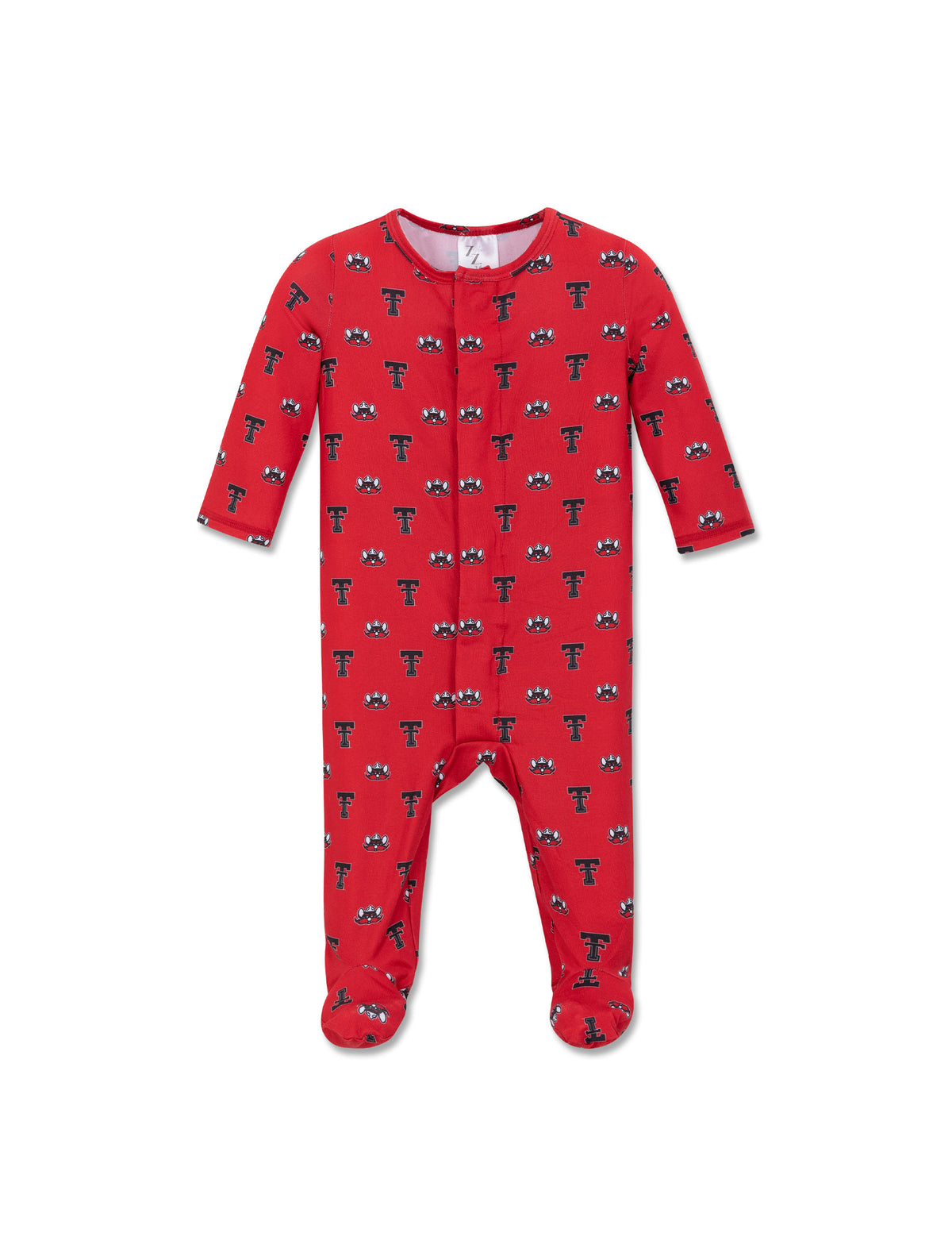 Texas Tech red infant magnetic footies with allover throwback Double T and Raider Red print