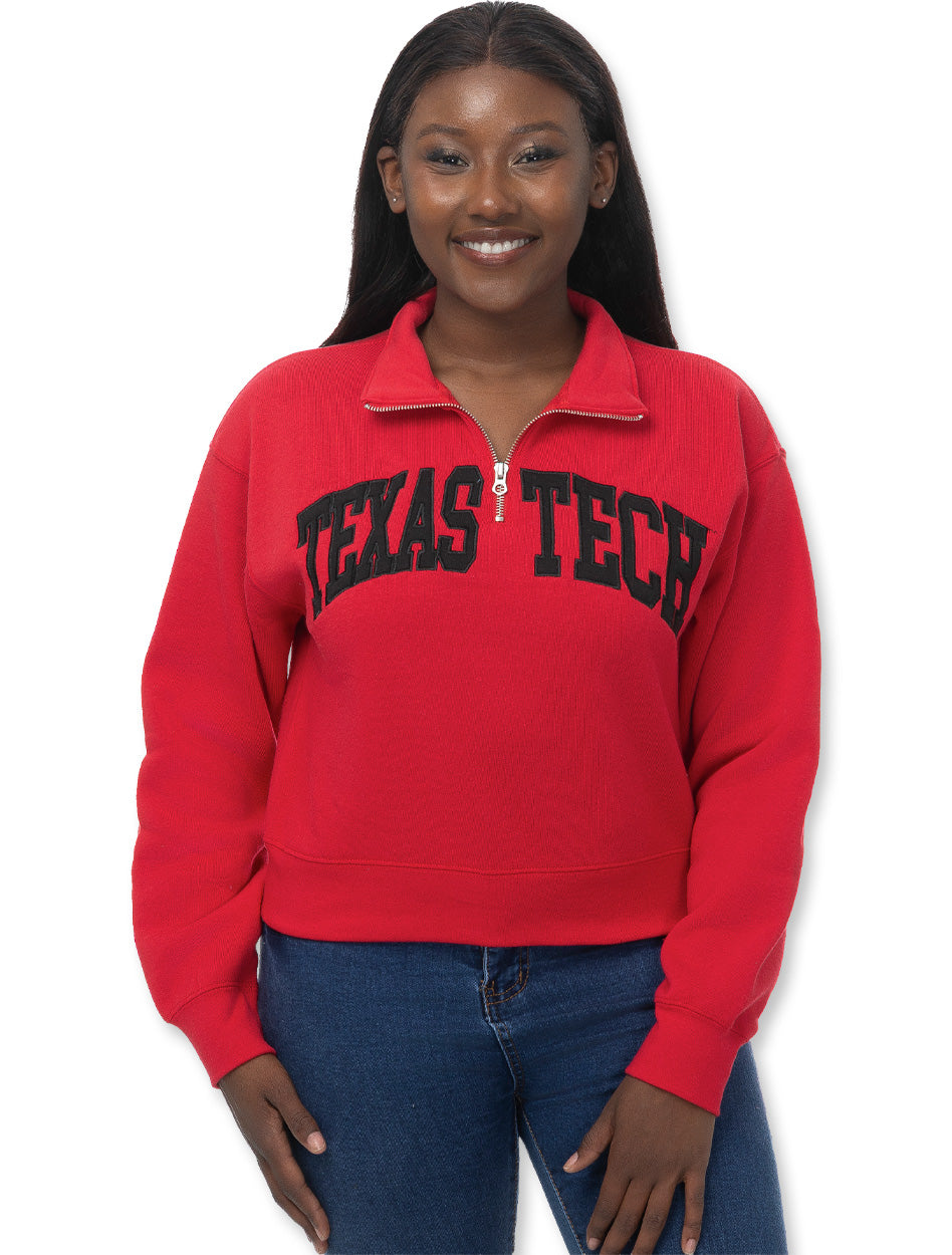 Zoozatz Texas Tech Arch "Alma Mater" Quarter Zip Crop Sweatshirt