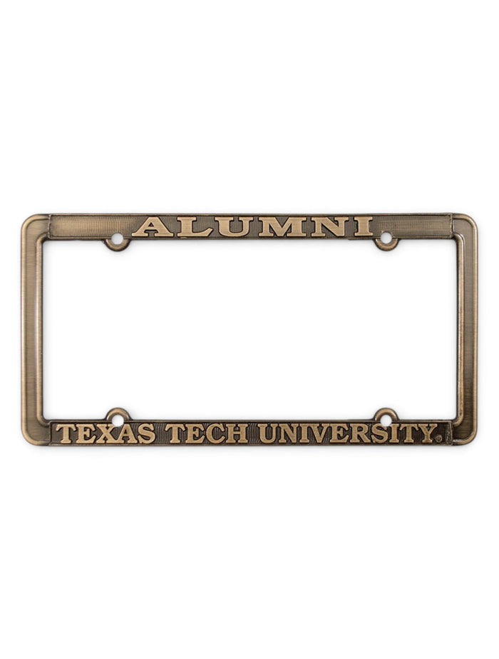 Alumni / Texas Tech University Antique Brass License Plate Frame – Front view