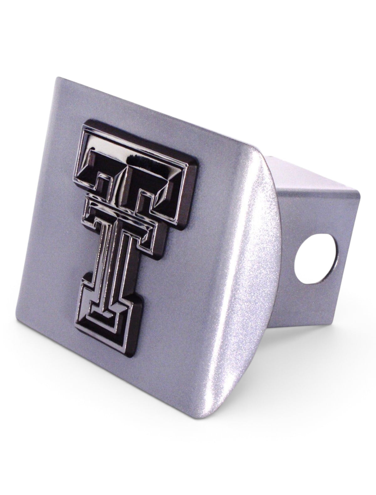 AMG Texas Tech  Red Raiders Metallic Silver with Chrome  Double T Hitch Cover – Detail
