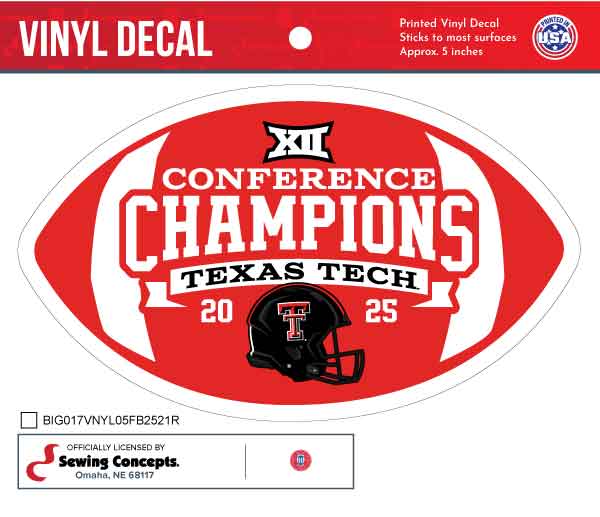 Texas Tech Big 12 CHAMPS "Helmet" 5" Football Shaped Decal