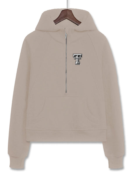 Dark Horse Texas Tech "Serenity" Half Zip Tan Crop Hoodie