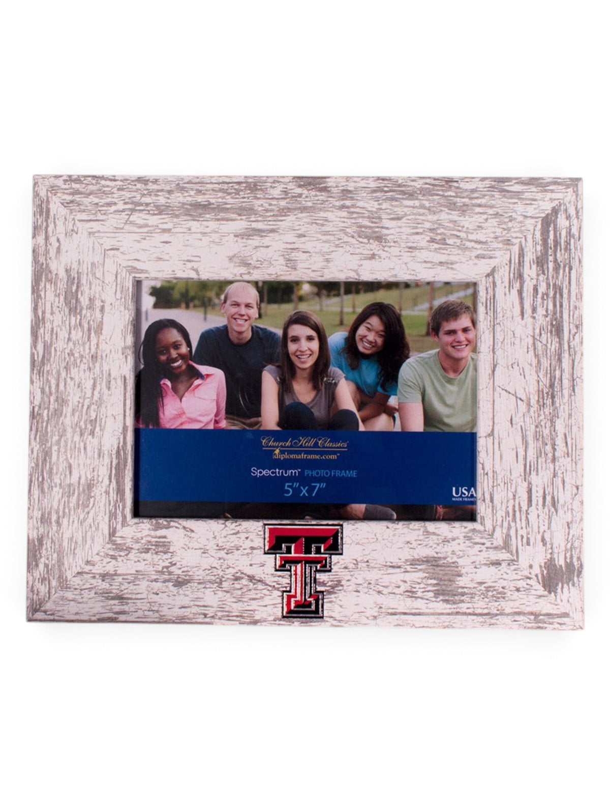 Churchill Classics Texas Tech Red Raiders Double T Barnwood White Washed 5"x7" Horizontal Frame – Front view