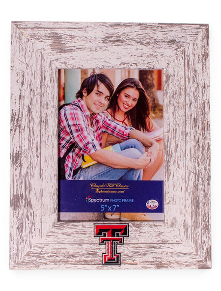 Churchill Classics Texas Tech Red Raiders Double T Barnwood White Washed 5"x7" Vertical Frame – Front view