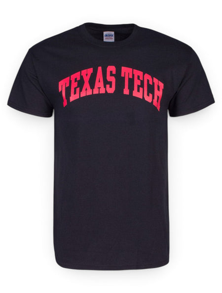 Classic Texas Tech Arch in Red on Black T-Shirt – Front view