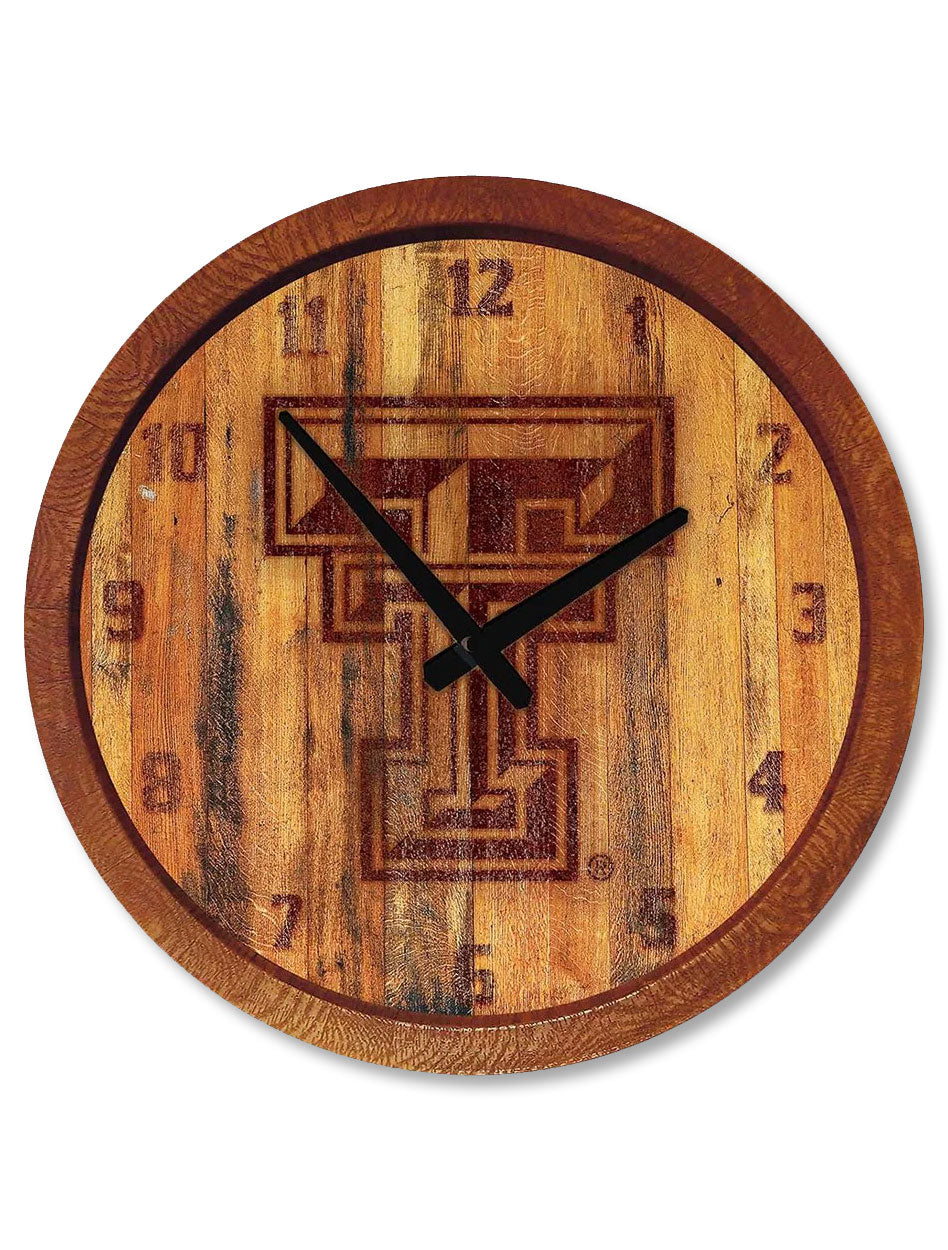 Texas Tech "Faux" Barrel Clock Branded with Double T