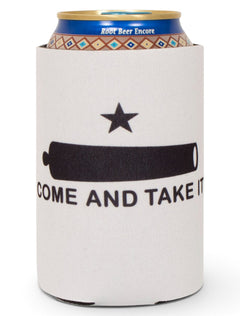Come & Take it on White Can Cooler- Texas Tech – Front view
