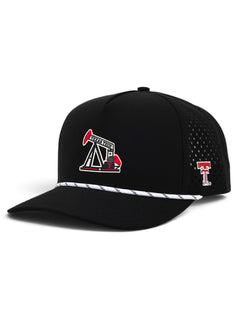 Dark Horse Texas Tech Stadium Standard pumpjack black rope snapback cap, angled view with Double T side hit
