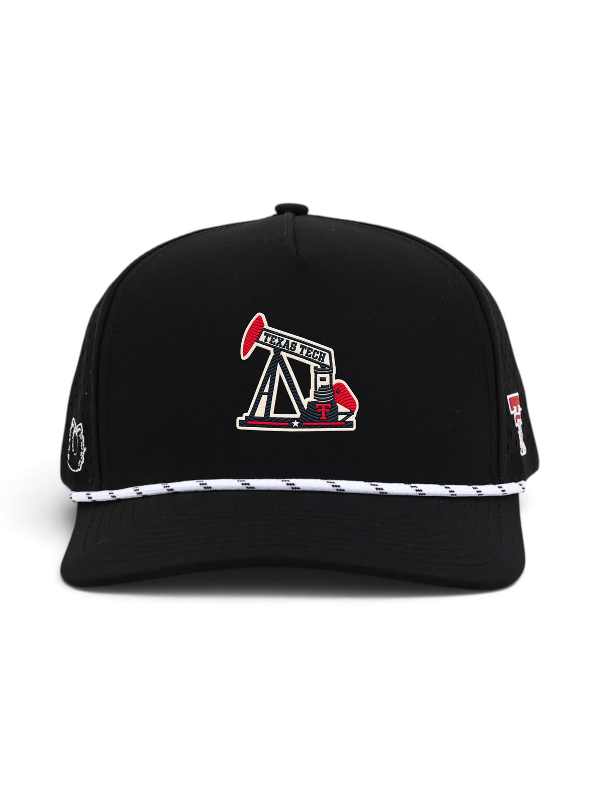 Dark Horse Texas Tech Stadium Standard pumpjack black rope snapback cap, front view