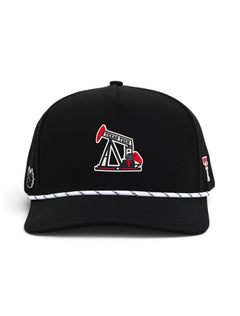 Dark Horse Texas Tech Stadium Standard pumpjack black rope snapback cap, front view