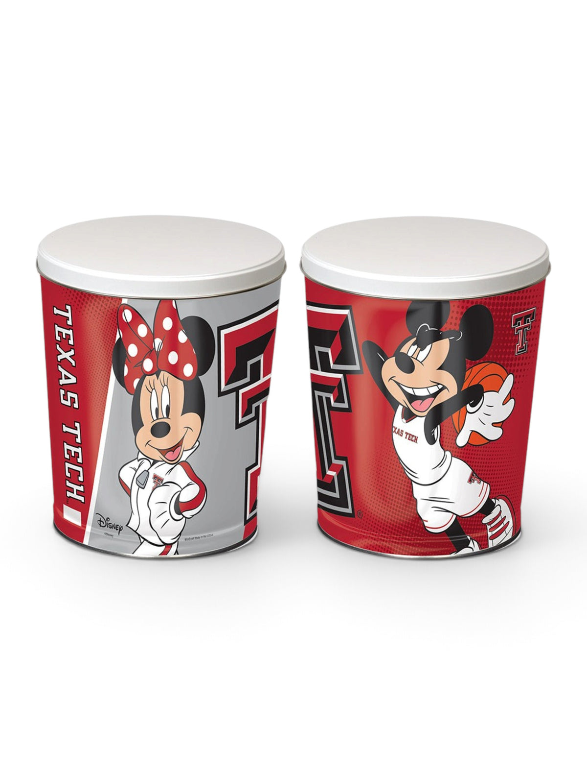 Disney x Red Raider Outfitter Texas Tech  Mickey and Minnie Basketball Popcorn Tin – Front view