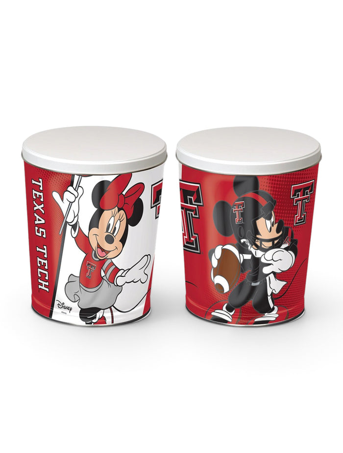 Disney x Red Raider Outfitter Texas Tech Mickey and Minnie Football Popcorn Tin – Front view