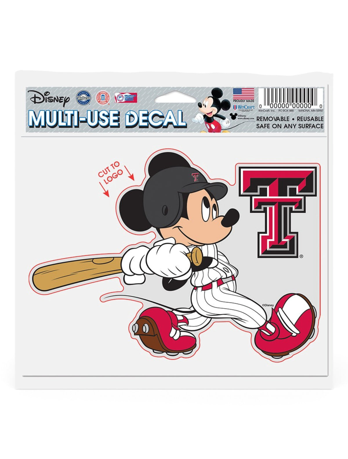 Disney x Red Raider Outfitter Texas Tech Mickey "Baseball Player" Decal – Front view