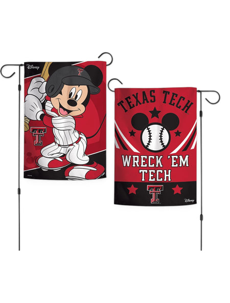 Disney x Red Raider Outfitter Texas Tech Mickey "Baseball Player" Garden Flag Banner – Front view
