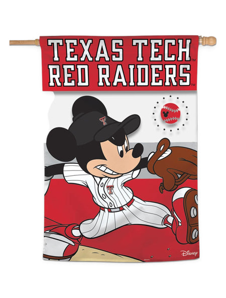 Disney x Red Raider Outfitter Texas Tech Mickey "Baseball Player" Vertical House Banner – Front view