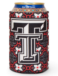 Double T on Red & Charcoal Morocco Pattern Can Cooler- Texas Tech – Back view