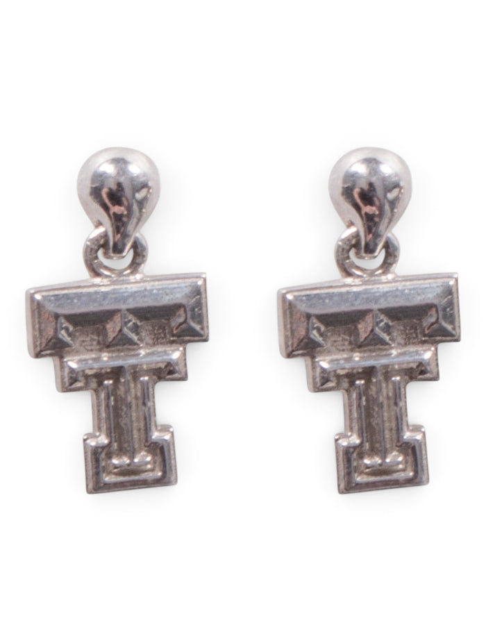 Double T Sterling Silver Studded Drop Earrings – Front view