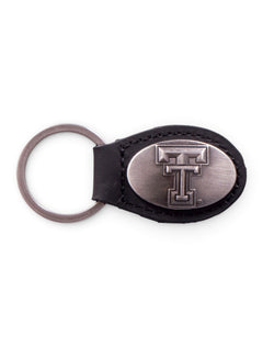 Double T With Rubber Grip Pewter Keychain – Black front view
