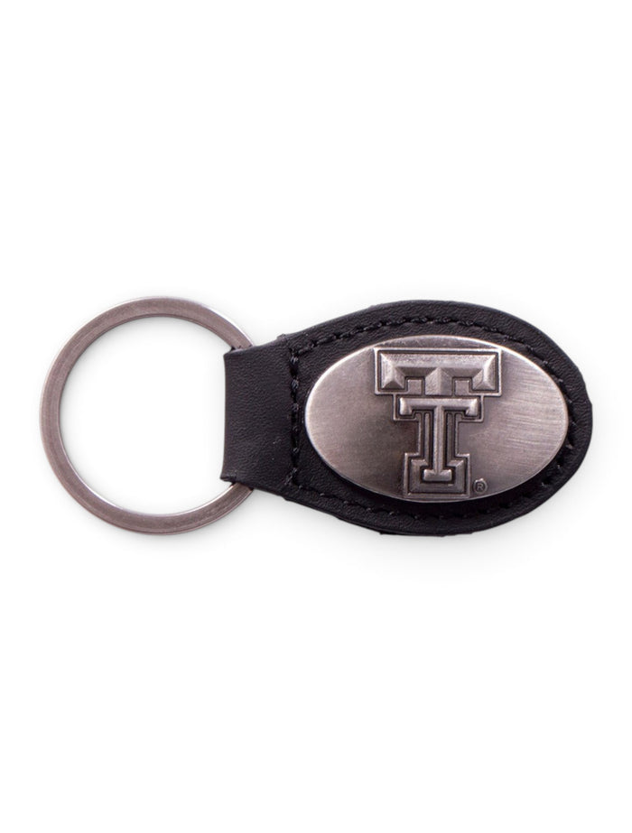 Double T With Rubber Grip Pewter Keychain – Black front view