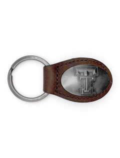 Double T With Rubber Grip Pewter Keychain – Brown front view