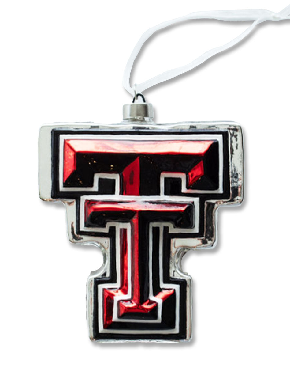 Texas Tech "Double T" Blown Glass Christmas Ornament Red Raider Outfitter