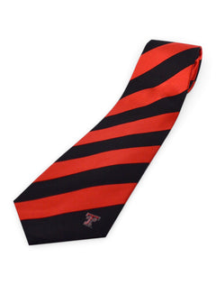 Eagels Wings Texas Tech Red Raiders Red and Black Striped Tie with Double T – Front view
