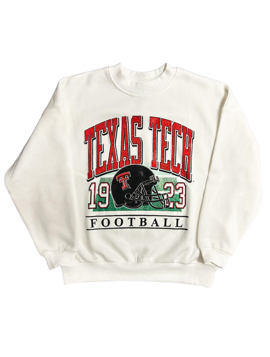 Texas Tech Full Rhinestone "Helmet on Field" Crewneck Sweatshirt