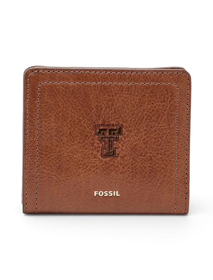 Fossil Texas Tech Red Raiders WOMEN'S "Logan" Small RFID Leather Wallet – Brown front view