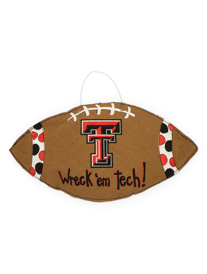 Glory Haus Texas Tech Football with Double T Burlap Wall Hanging – Front view